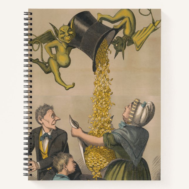 Devils Pouring Gold Coins Into Woman's Apron Notebook (Front)