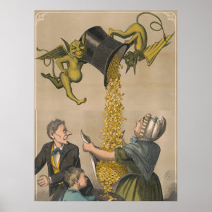 Devils Pouring Gold Coins Into Woman's Apron Poster