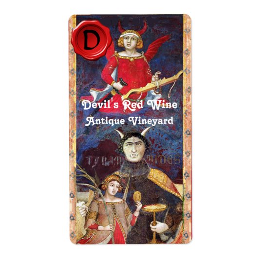 DEVIL'S RED WINE WAX SEAL MONOGRAM /ANTIQUE TAROTS SHIPPING LABEL
