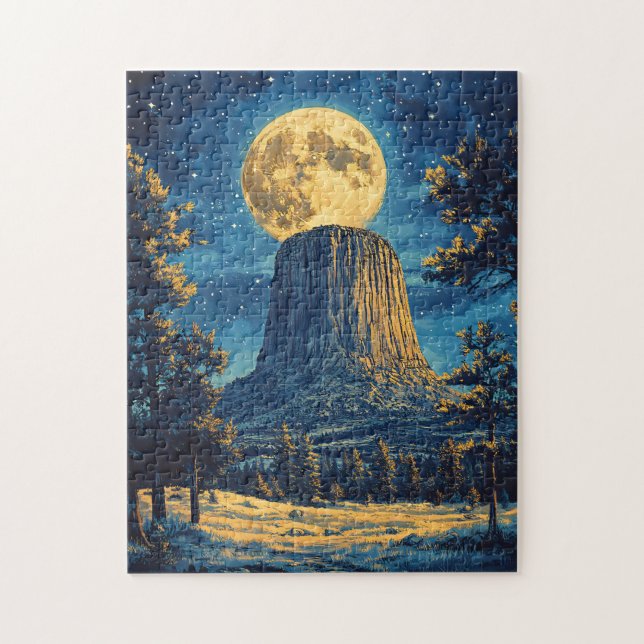Devils Tower Monument Night Scenic View Art Jigsaw Puzzle (Vertical)