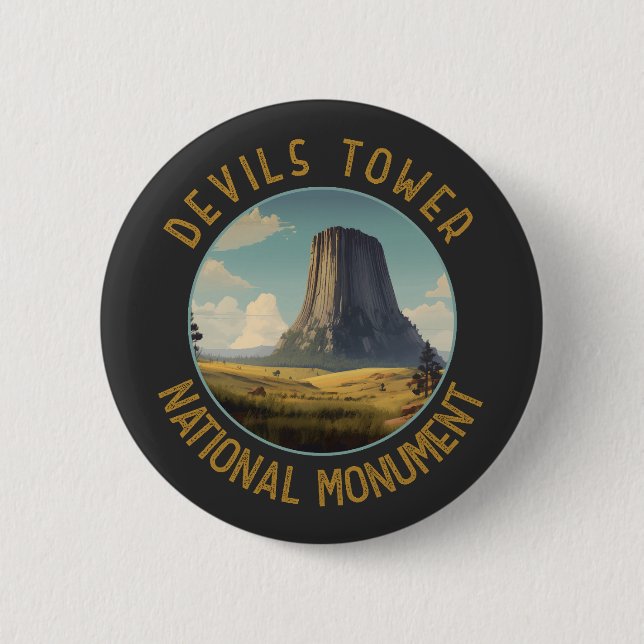 Devils Tower National Monument Distressed Circle 6 Cm Round Badge (Front)