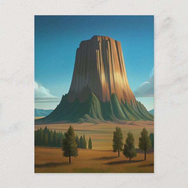 Devils Tower National Monument Illustration Postcard (Front)