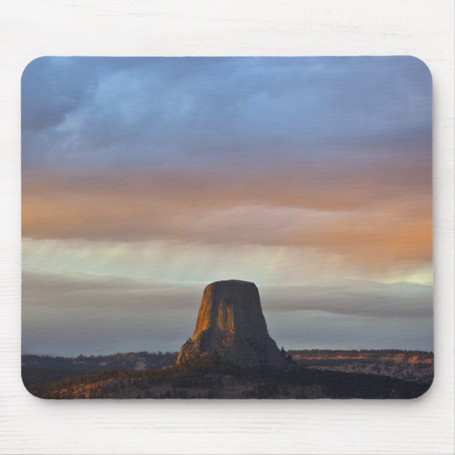 Devils Tower National Monument, Storm at Sunset Mouse Pad (Front)