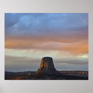 Devils Tower National Monument, Storm at Sunset Poster