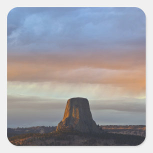Devils Tower National Monument, Storm at Sunset Square Sticker