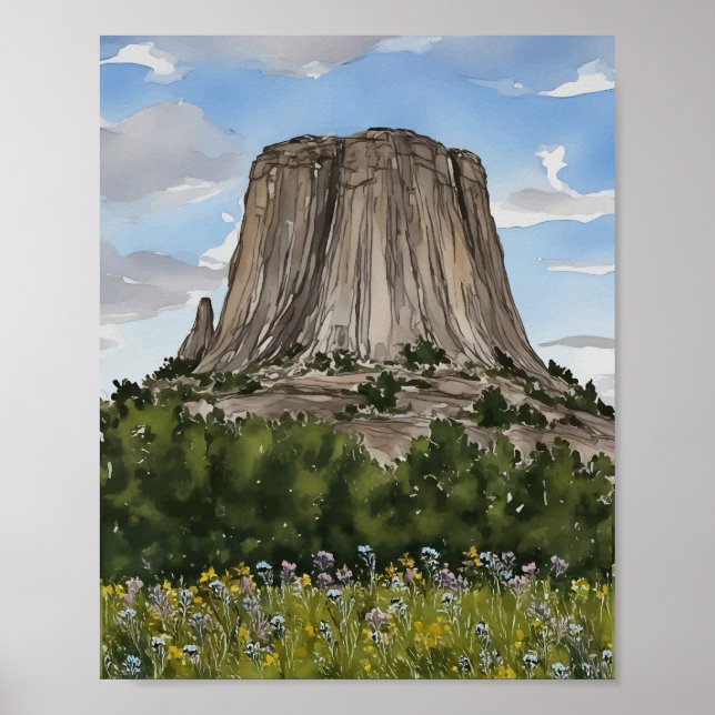 Devils Tower National Monument Watercolor Poster (Front)