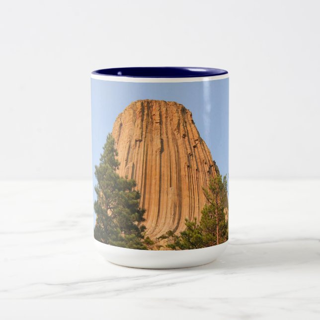 Devils Tower National Monument, Wyoming Two-Tone Coffee Mug (Center)