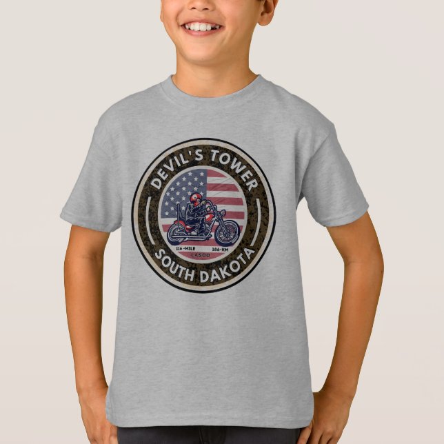 Devil's Tower Road- the lasso Motorcycle road trip T-Shirt (Front)