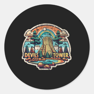 Devils Tower Wyoming National Monument Retro Vinta Classic Round Sticker