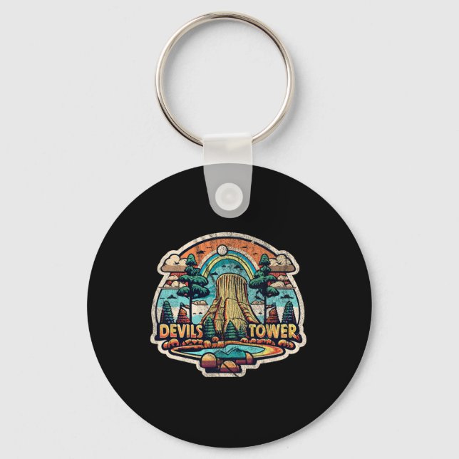 Devils Tower Wyoming National Monument Retro Vinta Key Ring (Front)