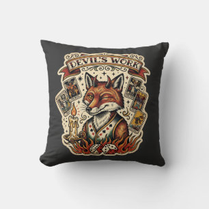 Devils Work Sly Fox Tarot Card Tattoo Flash Mystic Cushion