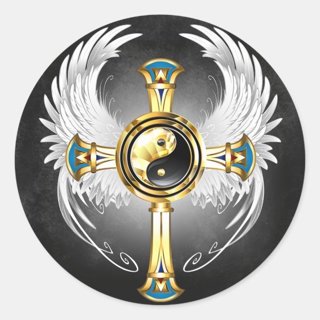 Devine Egyptian Gold Yin Yang Symbol Classic Round Sticker (Front)