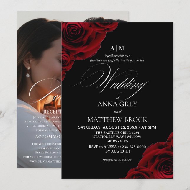 Devine Roses⎮ Elegant All in One Wedding Invitation (Front/Back)