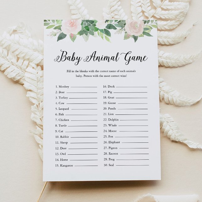 DEVON Baby Animal Greenery Baby Shower Game Invitation (Creator Uploaded)