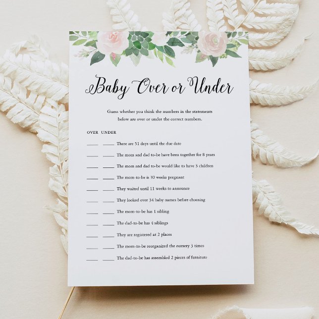 DEVON Baby Over Or Under Baby Shower Game Card (Creator Uploaded)