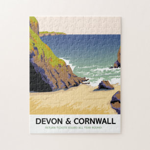 Devon & Cornwall "go by rail" vintage style travel Jigsaw Puzzle