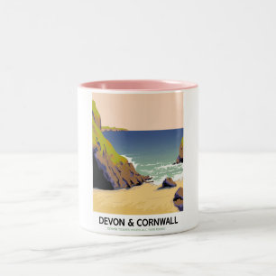 Devon & Cornwall "go by rail" vintage style travel Two-Tone Coffee Mug