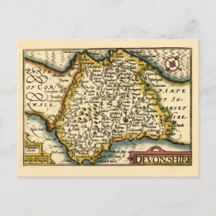 Devon (Devonshire) County England Antiquarian Map  Postcard