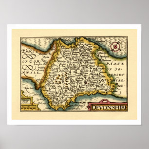 Devon (Devonshire) County England Antiquarian Map  Poster