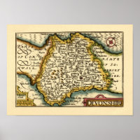 Devon (Devonshire) County England Antiquarian Map