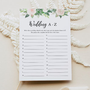 DEVON Greenery Wedding A-Z Bridal Shower Game Card