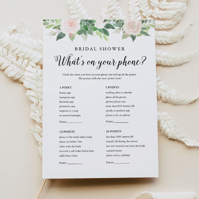 DEVON Greenery What's on your Phone Bridal Shower Invitation (Creator Uploaded)