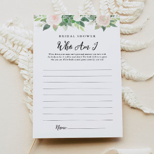 DEVON Greenery Who Am I Bridal Shower Game Card