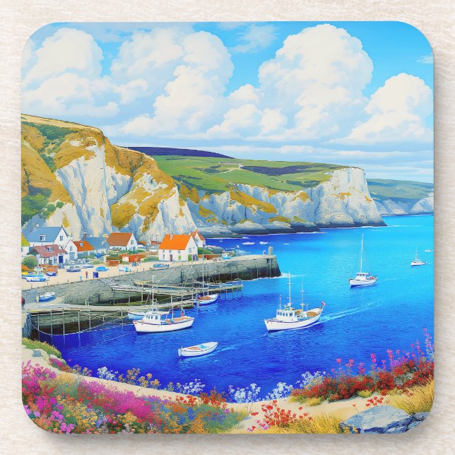 "Devon Harbour Dreamscape" – An English Seascape Coaster (Front)