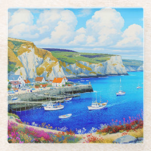 "Devon Harbour Dreamscape" – An English Seascape Glass Coaster