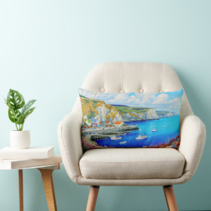 "Devon Harbour Dreamscape" – An English Seascape Lumbar Cushion
