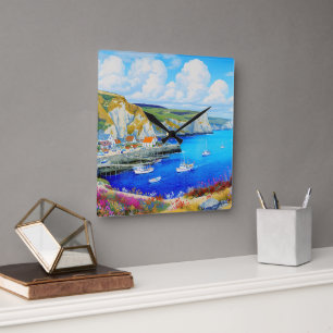"Devon Harbour Dreamscape" – An English Seascape Square Wall Clock