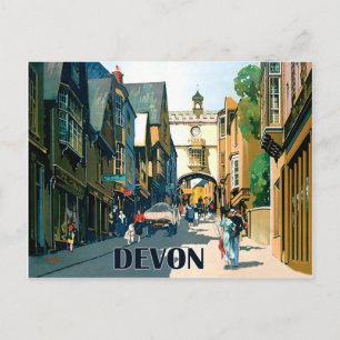 Devon, houses on city centre, vintage travel postcard