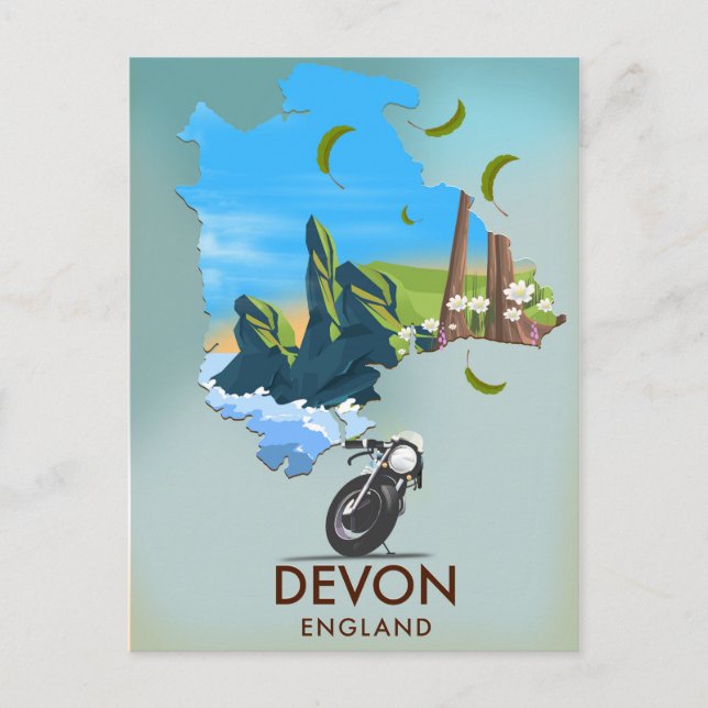 Devon Map Travel poster Postcard (Front)