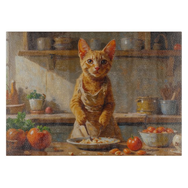 Devon Rex Cat Cooking in Kitchen Cutting Board (Front)