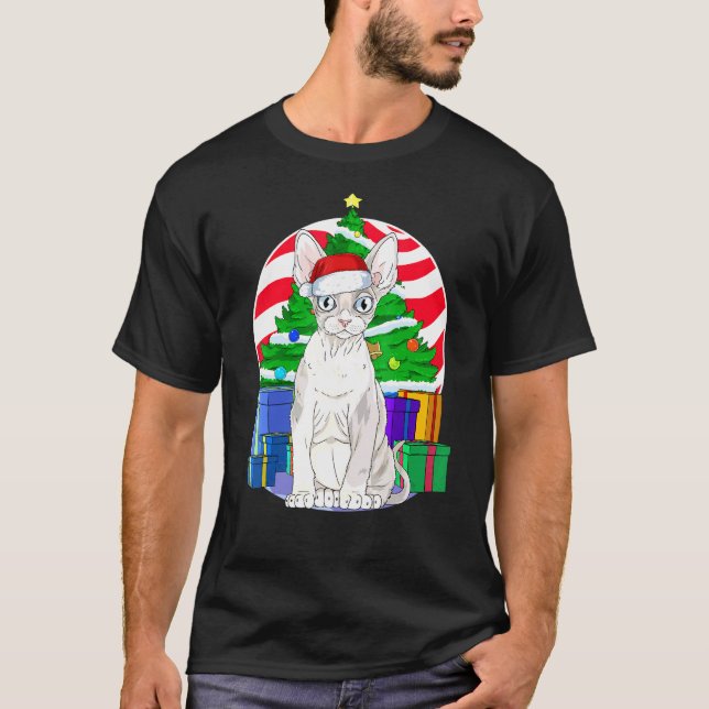 Devon Rex Cat Cute Santa Christmas Tree Decor T-Shirt (Front)