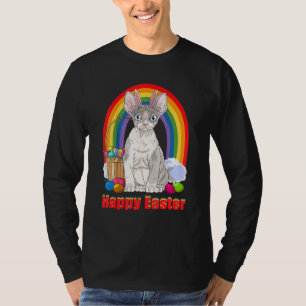 Devon Rex Cat Happy Easter Eggs Bunny T-Shirt