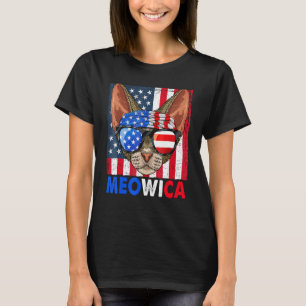 Devon Rex Cat Meowica 4th Of July With Glasses Ame T-Shirt
