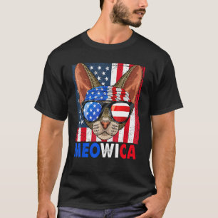Devon Rex Cat Meowica 4th Of July With Glasses Ame T-Shirt