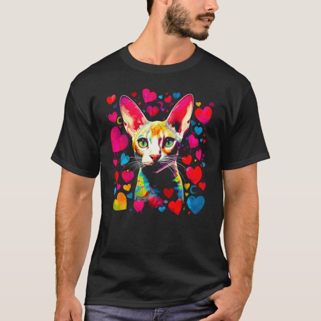 Devon Rex Cat Pink Red Heart T-Shirt (Front)