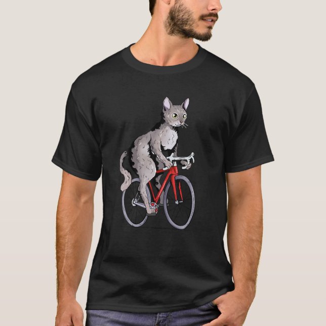 Devon Rex Cat Riding Bicycle Cute Biker Cyclist T  T-Shirt (Front)
