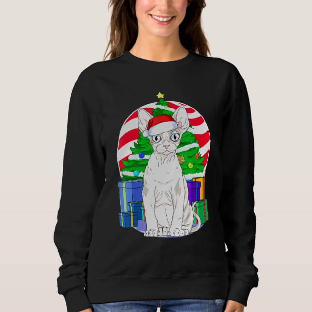 Devon Rex Cat  Santa Christmas Tree Decor Sweatshirt (Front)
