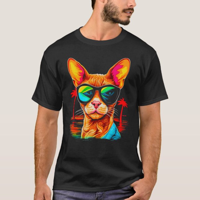 Devon Rex Cat Summer Party T-Shirt (Front)