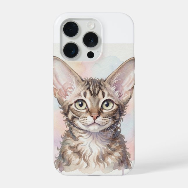 Devon Rex Cat Watercolour Portrait iPhone Case (Back)