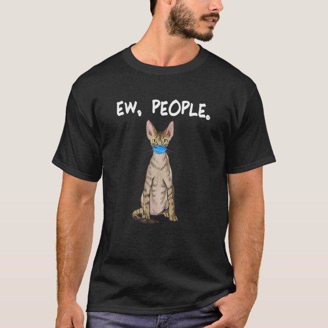 Devon Rex Ew People  Cat Wearing Face Mask T-Shirt (Front)