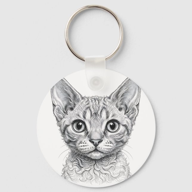 Devon Rex Kitten Keychain (Front)
