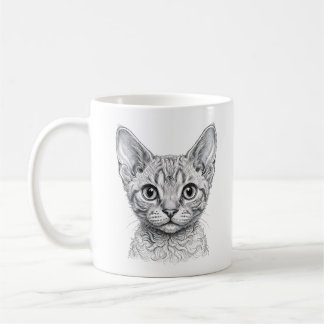 Devon Rex Kitten Mug - Ink Illustration