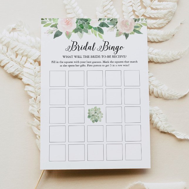 DEVON Succulent Blush Floral Bridal Bingo Card (Creator Uploaded)