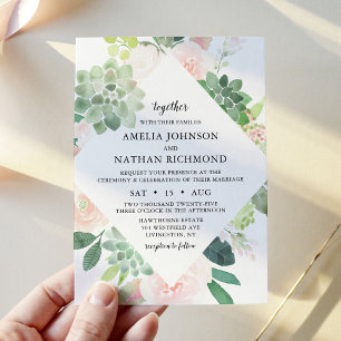 DEVON Succulent & Blush Florals Wedding Invitation