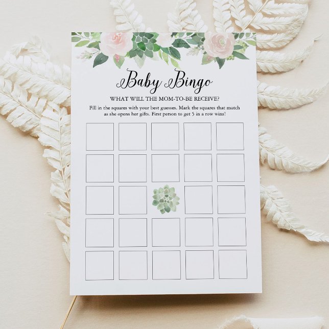DEVON Succulent Pink Floral Baby Shower Bingo Card (Creator Uploaded)
