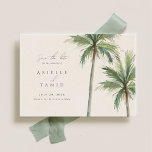 Devonport Modern Watercolor Palm Save the Date<br><div class="desc">This design features elegant watercolor illustrations of areca palm leaves, perfect for couples planning a tropical, beach, or destination wedding. The Devonport Modern Watercolor Palm invitation design features a sophisticated layout with a soft cream background. At the top and bottom edges, delicate watercolor flowers in warm shades of orange, cream,...</div>